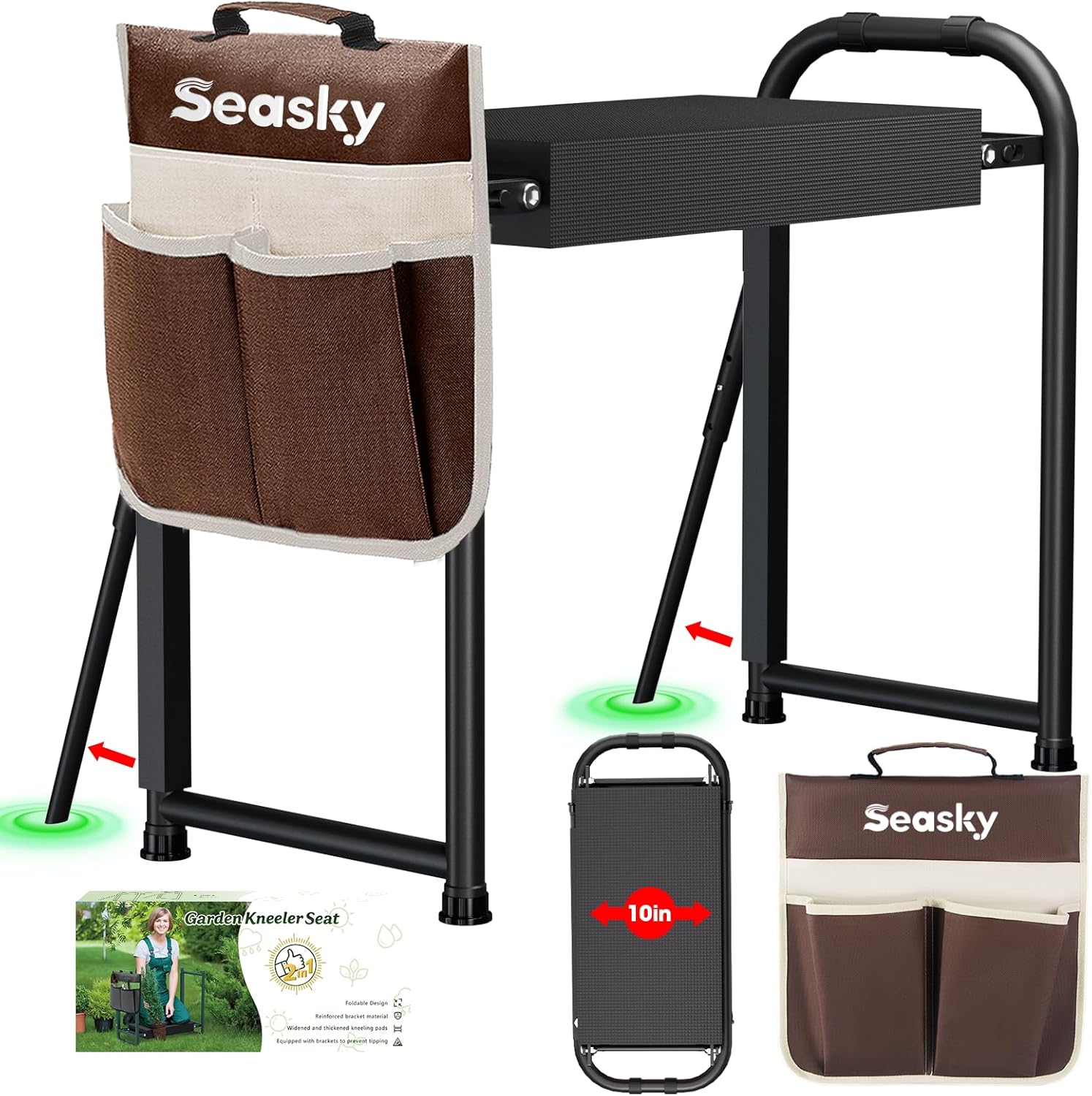 seasky Foldable Garden Kneeler and Seat, Anti-Tipping Gardening Bench Widened Thick Soft Kneeling Pad, Heavy Duty Gardening Stool with Tool Bag,Gardening Gift for Women