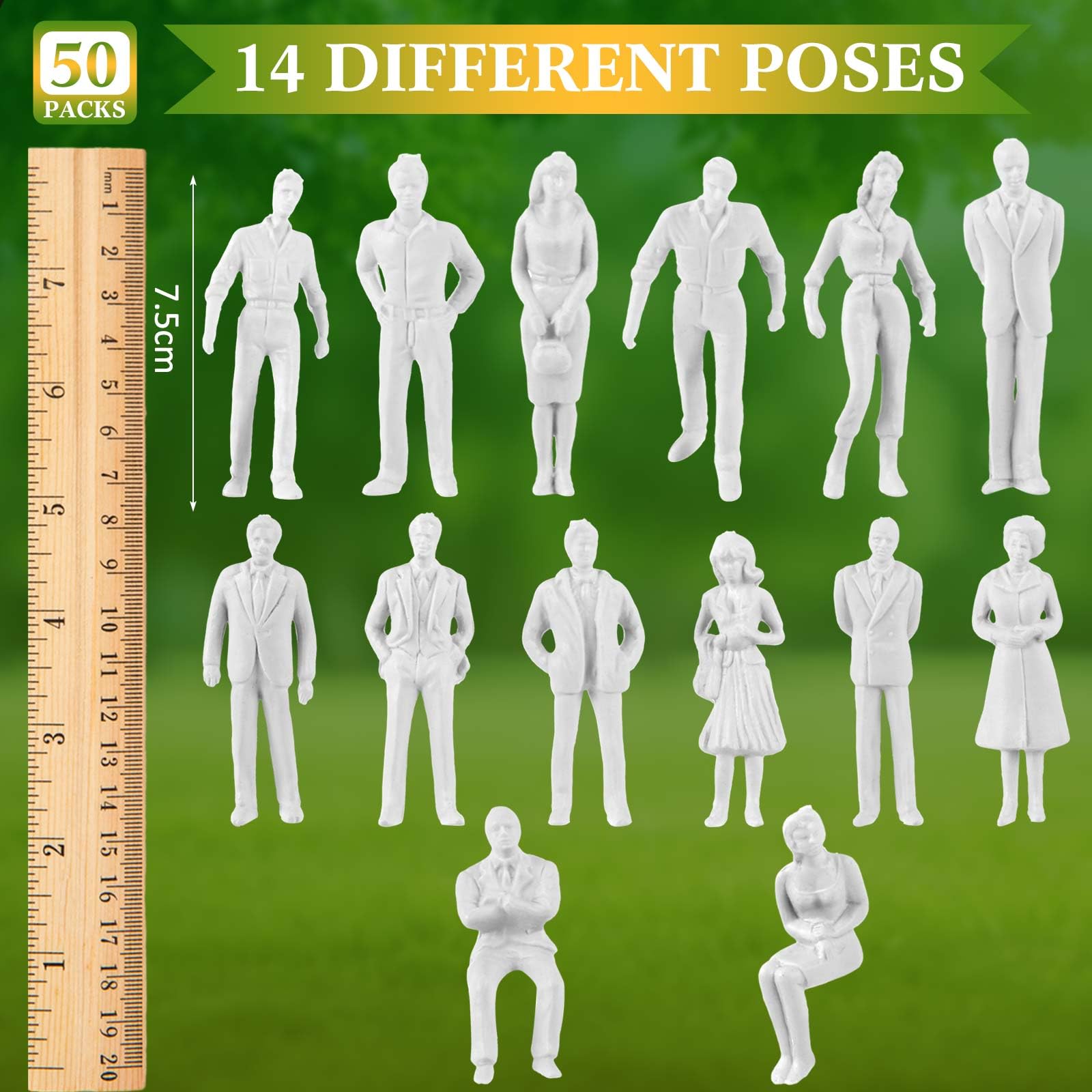 Namalu 50 Pcs 1: 25 Scale 2.95 inch White Unpainted Mini People Figures Miniature People for Model Trains Architectural Standing and Sitting Mini Diorama Figures for Architectural Project Scenes - Image 2