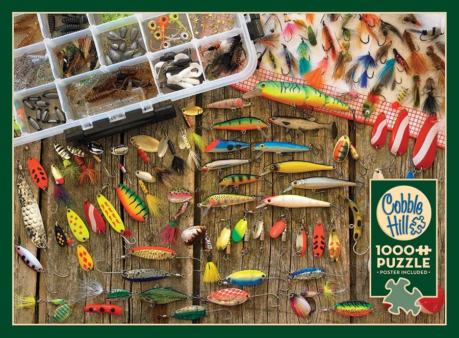 Cobble Hill 1000 Piece Puzzle - Fishing Lures - Sample Poster Included