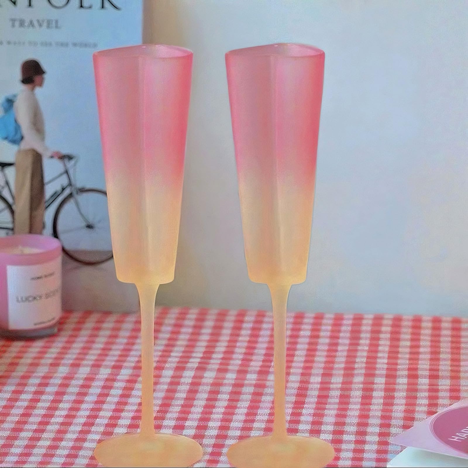 TANG SONG Juego de 2 copas de champán con forma de corazón para bodas, bodas, cumpleaños, aniversarios (degradado rosa y amarillo)