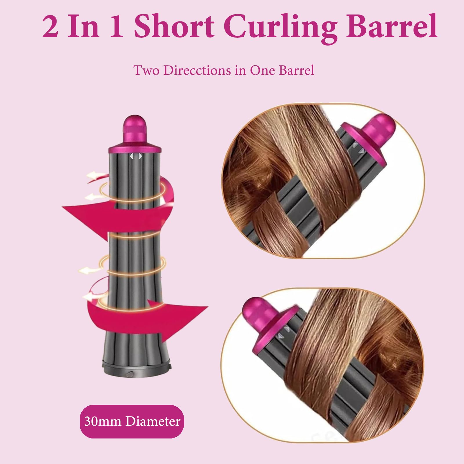 Dxyue 30mm/1.2inch Short Hair Curling Barrels Attachments for Dyson Airwrap Styler, Hair Curl Barrels Replacement Parts, Rose Red
