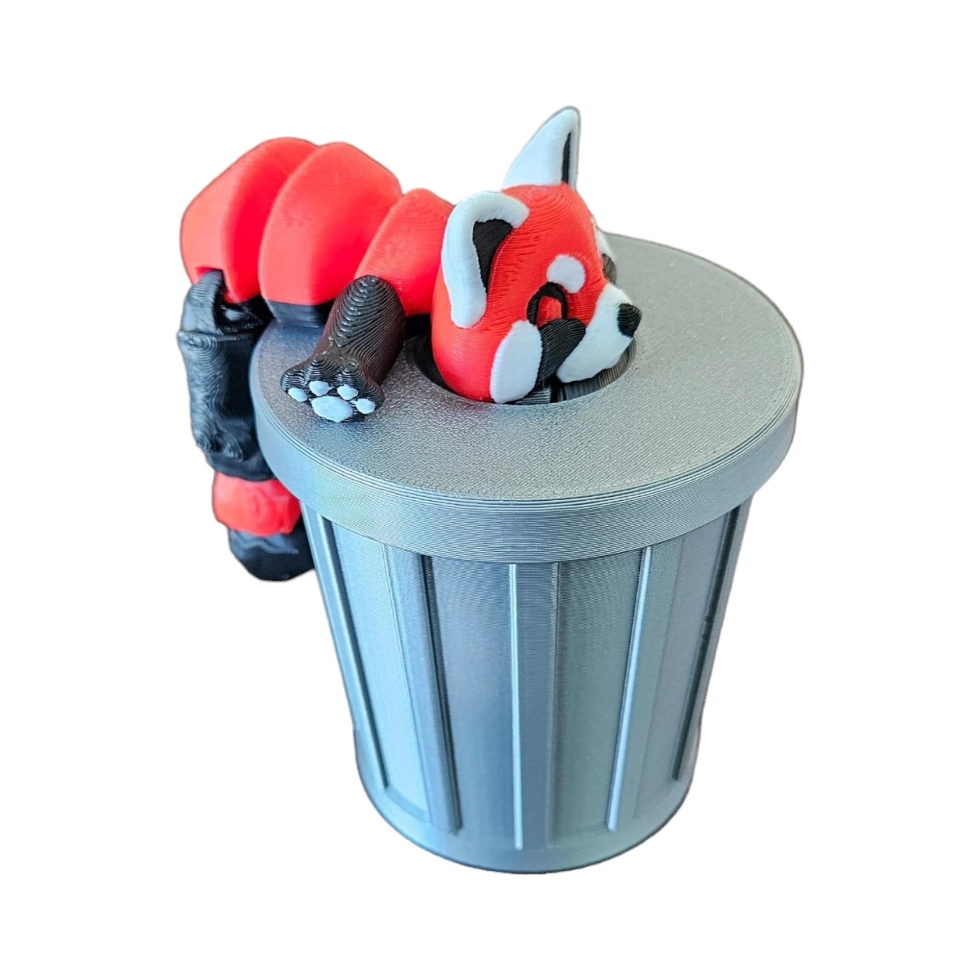 Articulating Red Panda Fidget Animal with Trash Can - 3D Printed Articulated Joints ADHD, Autism, Relief Anxiety - Animal Lovers