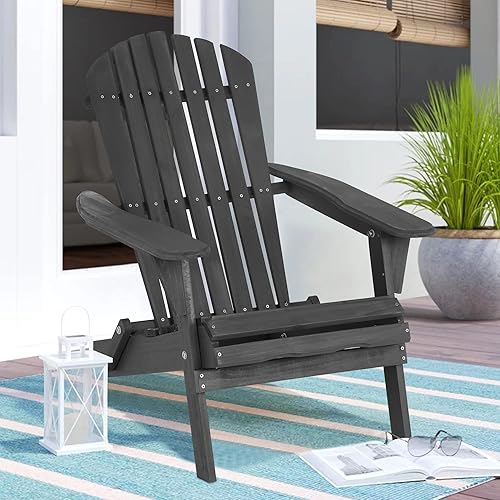 Miniatura 8 de Silla Adirondack resistente a la intemperie, fácil de montar y plegable, silla de exterior para jardín, patio, patio, capacidad de peso de 350