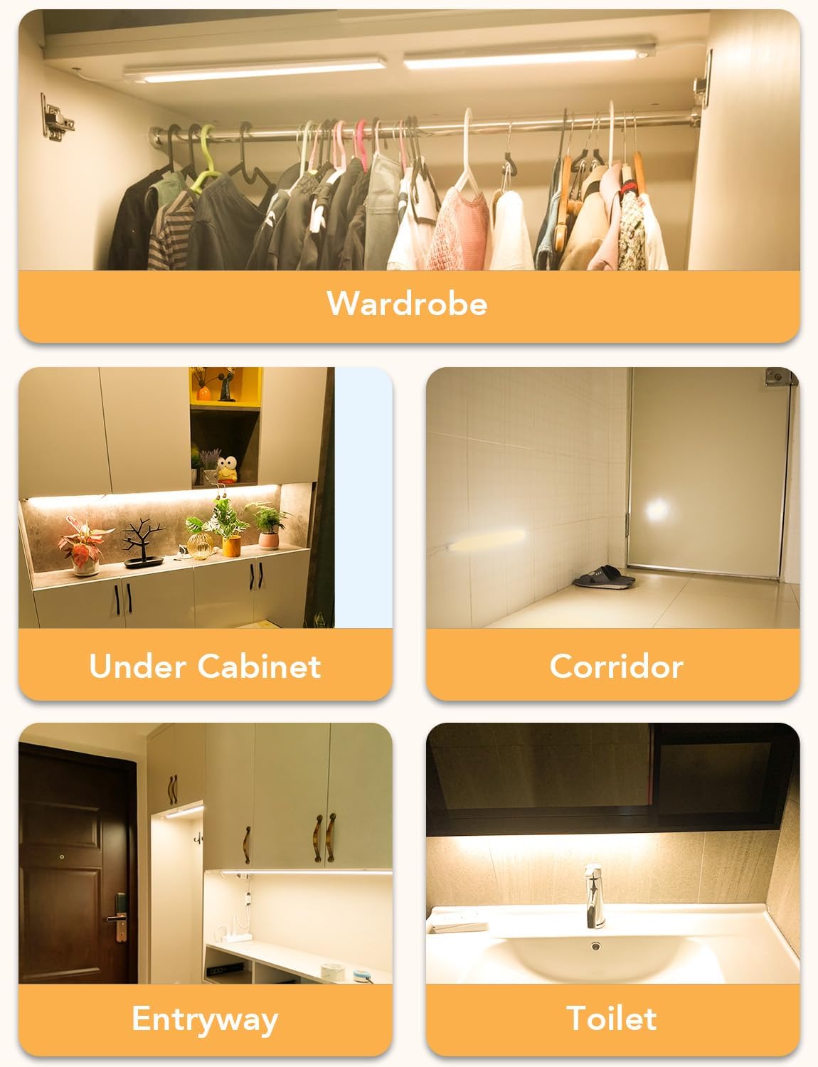 Under Cabinet Motion Sensor Lighting Indoor Plug in, 16" 12V LED Under Counter Lights Super Bright Ultra Thin Magnetic for Kitchen/Hallway/Toilet/Garage/Closet(Warm White/3000K, 2 Pack)