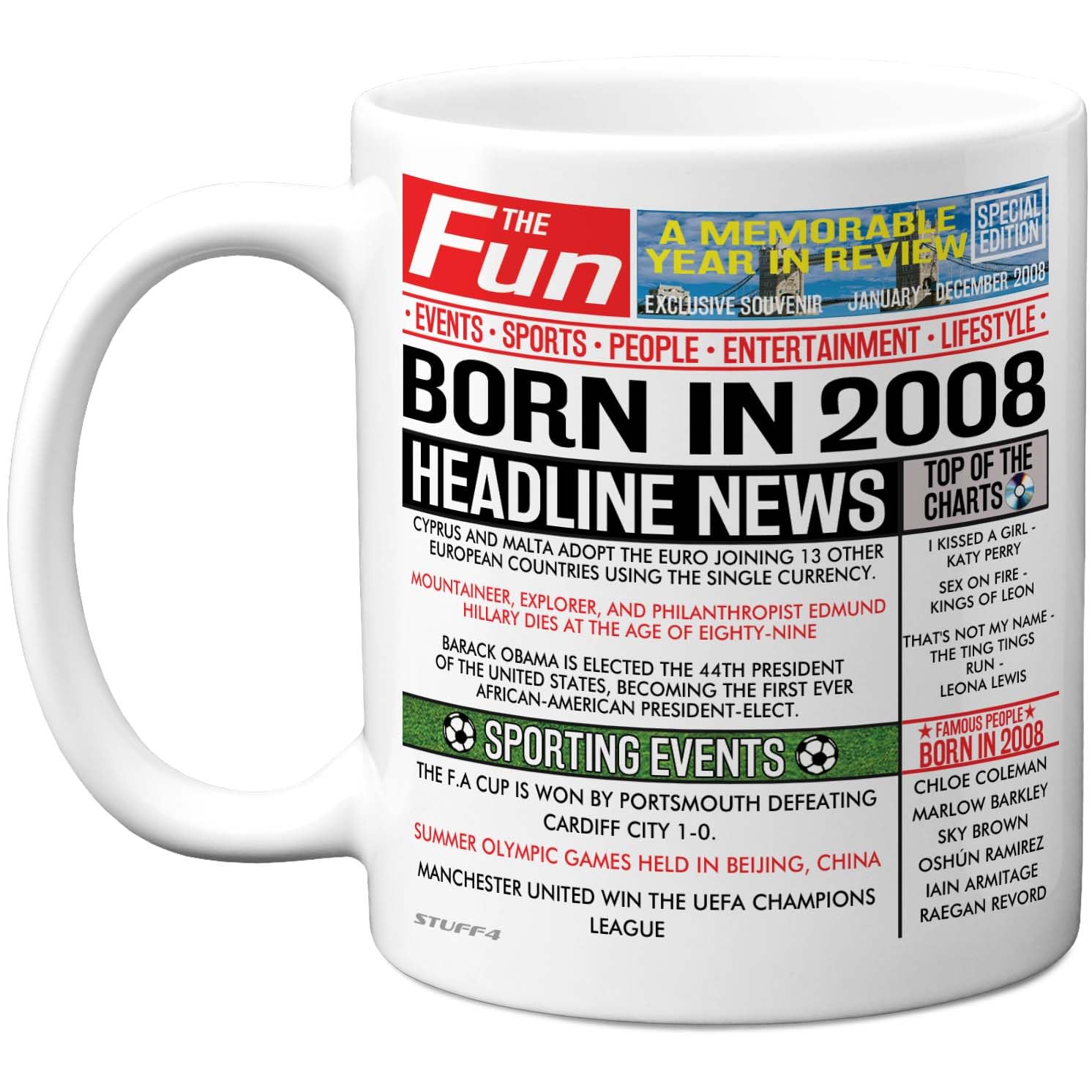 Stuff4 18th Birthday Mug Gift for Men Women - Born in 2008 Newspaper - Happy 18 Birthday Gifts for Son Daughter Cousin Vintage Retro Back in 2008 Age 18 Bday, 11oz Ceramic Coffee Mugs