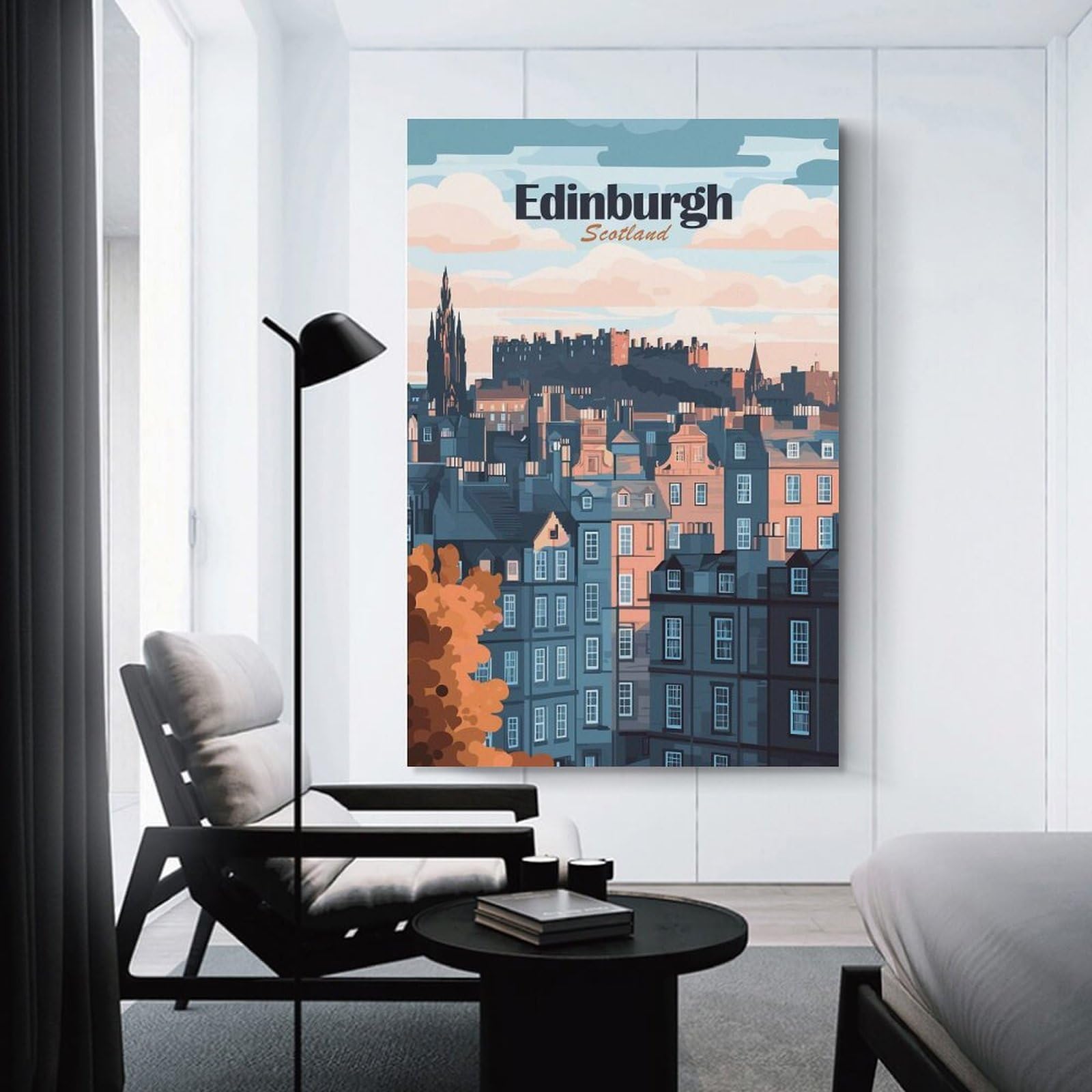 Junmoney Wall Picture Print Edinburgh, Scotland Cityscape Illustration, 24x36inch(60x90cm), for Living Room, Bedroom, Office Or Hallway, A Flexible Wall Accent for Shared Spaces