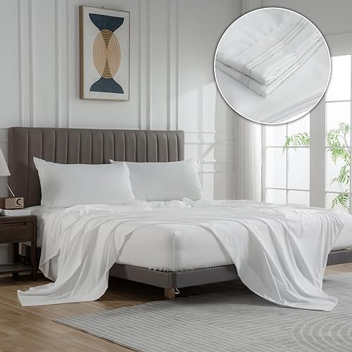 WODFAMY Juego de sábanas de microfibra de fácil ajuste, tamaño individual, extra suave, bolsillos profundos, juego de 3 piezas, sábanas blancas para