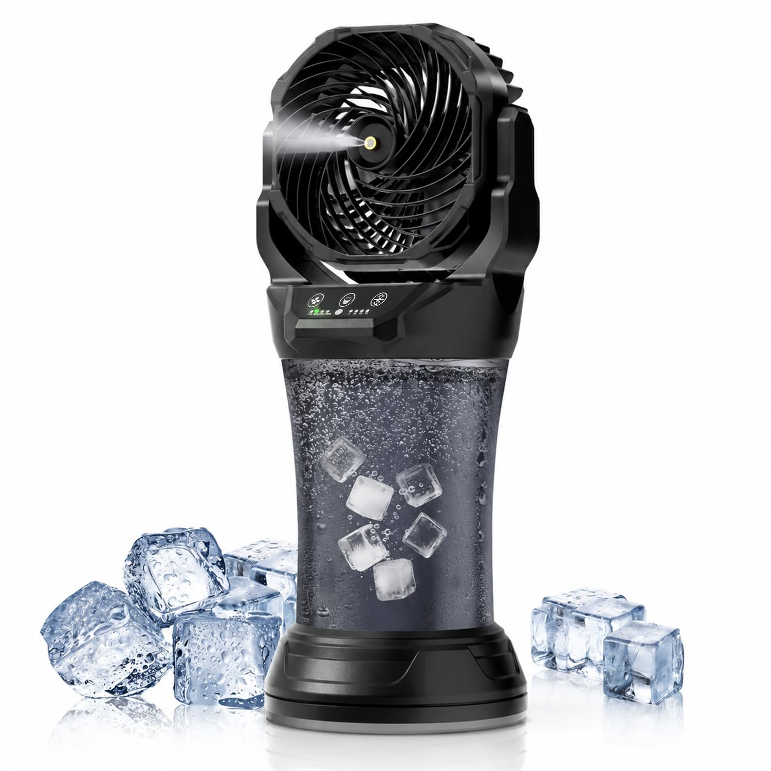 Ventilateur Brumisateur Portable Extérieur Rechargeable Solaire/220V, Réservoir 2L Oscillation Automatique avec Télécommande, 4 Vitesses 4 Modes (Recharge via adaptateur + panneau solaire)