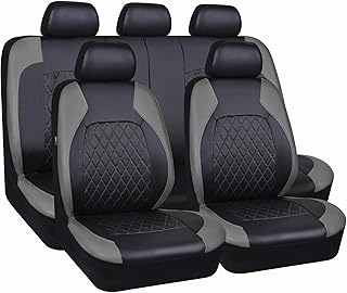 Autositzbezüge Set Universal mit Rhombus Motiv, 9-teilig Sitzbezug Set aus PU-Leder, Fahrersitzbezug Beifahrersitzbezug Rücksitzbezug, Fit Komplettset Autositzschoner Autositzzubehör
