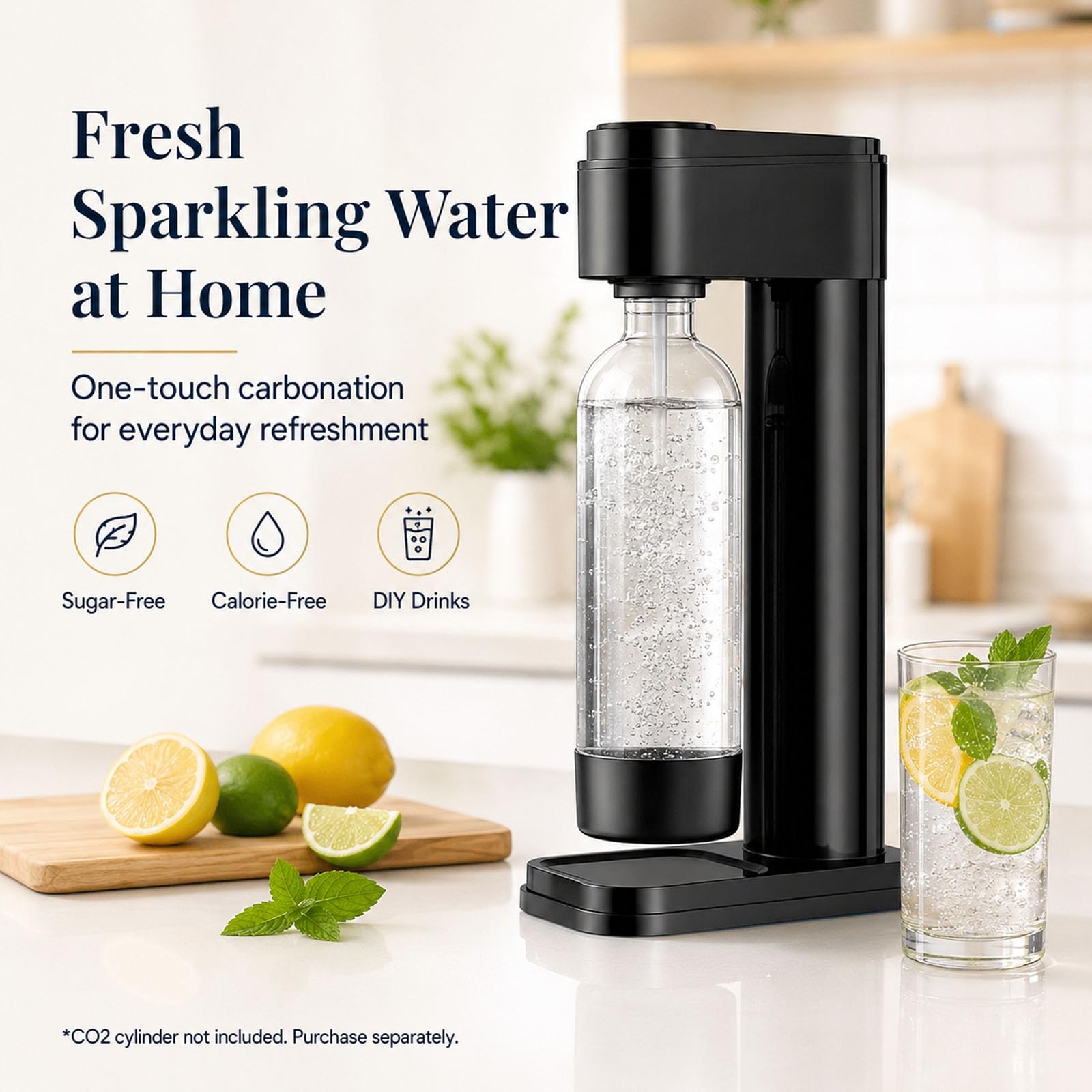 Máquina Para Hacer Agua Con Gas Y Refrescos Con Botella Reutilizable De 1 L | Máquina De Agua Con Gas Casera Y Fácil De Usar Para Bebidas, Sin Electricidad, Carbonatadora Para Encimera De Cocina(White)