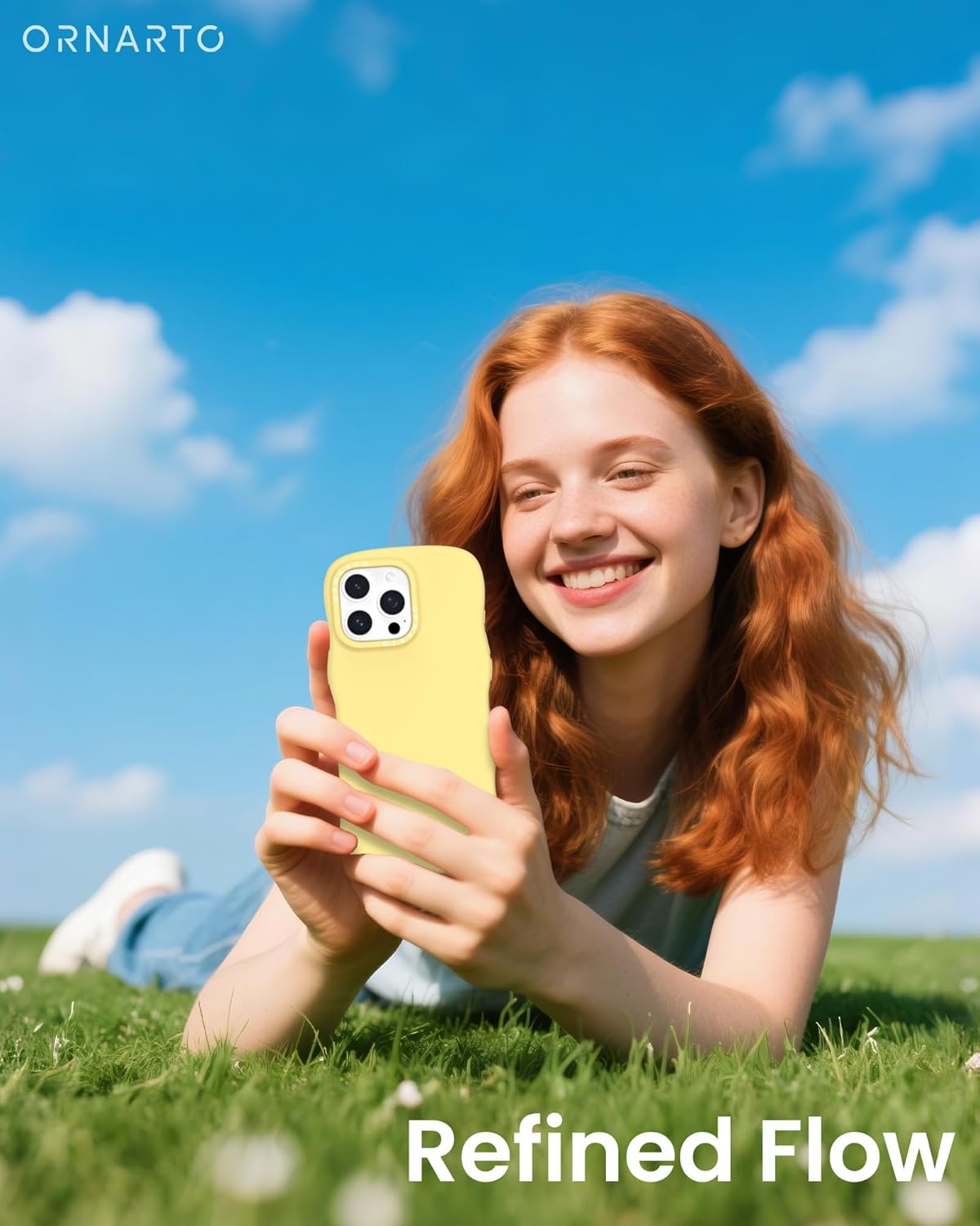 ORNARTO for iPhone 16 Pro Case 6.3", Wavy Liquid Silicone Shockproof Drop Protection Cover with Camera Control Button, Skin-Friendly Microfiber Lining – Buttercream Yellow