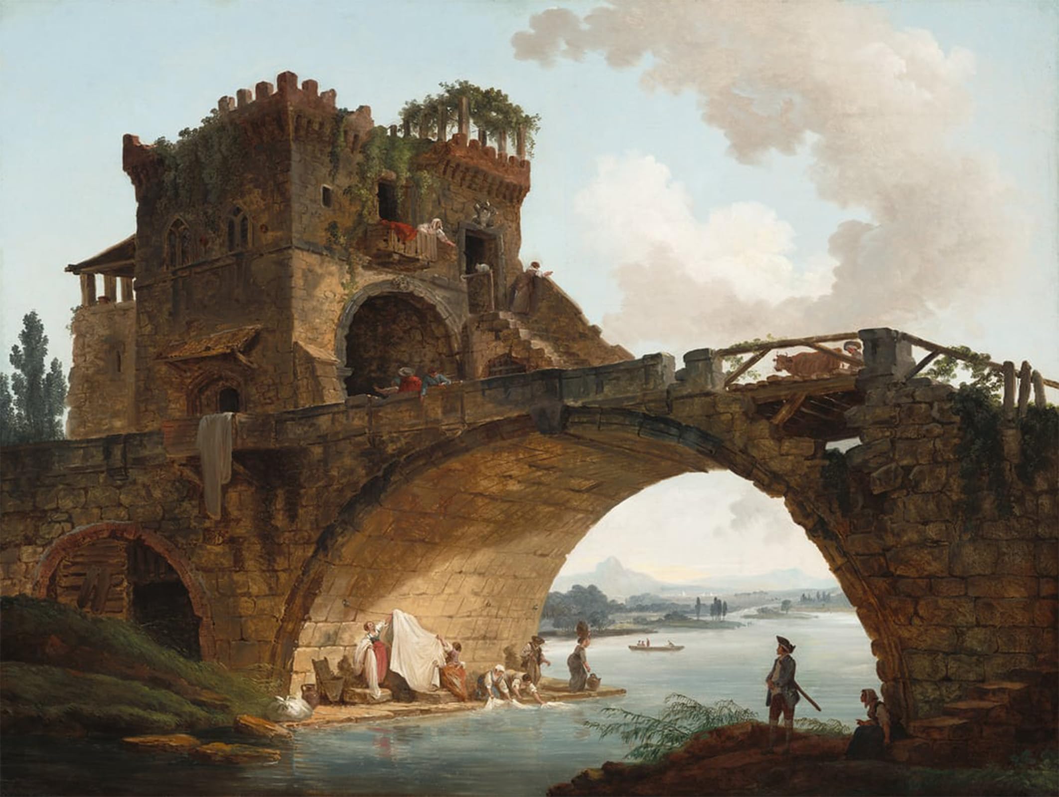 ARTXLXXBN Famous Print Painting Colorful Art Print the Ponte Salario by Hubert Robert Canvas Art Decorations for Home Decor 60x90cm