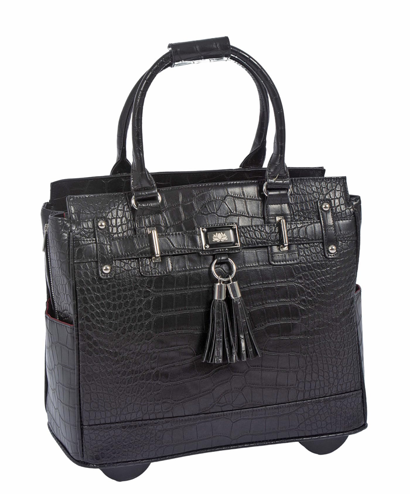 JKM and Company "Timeless" Black Alligator Crocodile Rolling iPad Tablet or Laptop Tote Carryall Bag