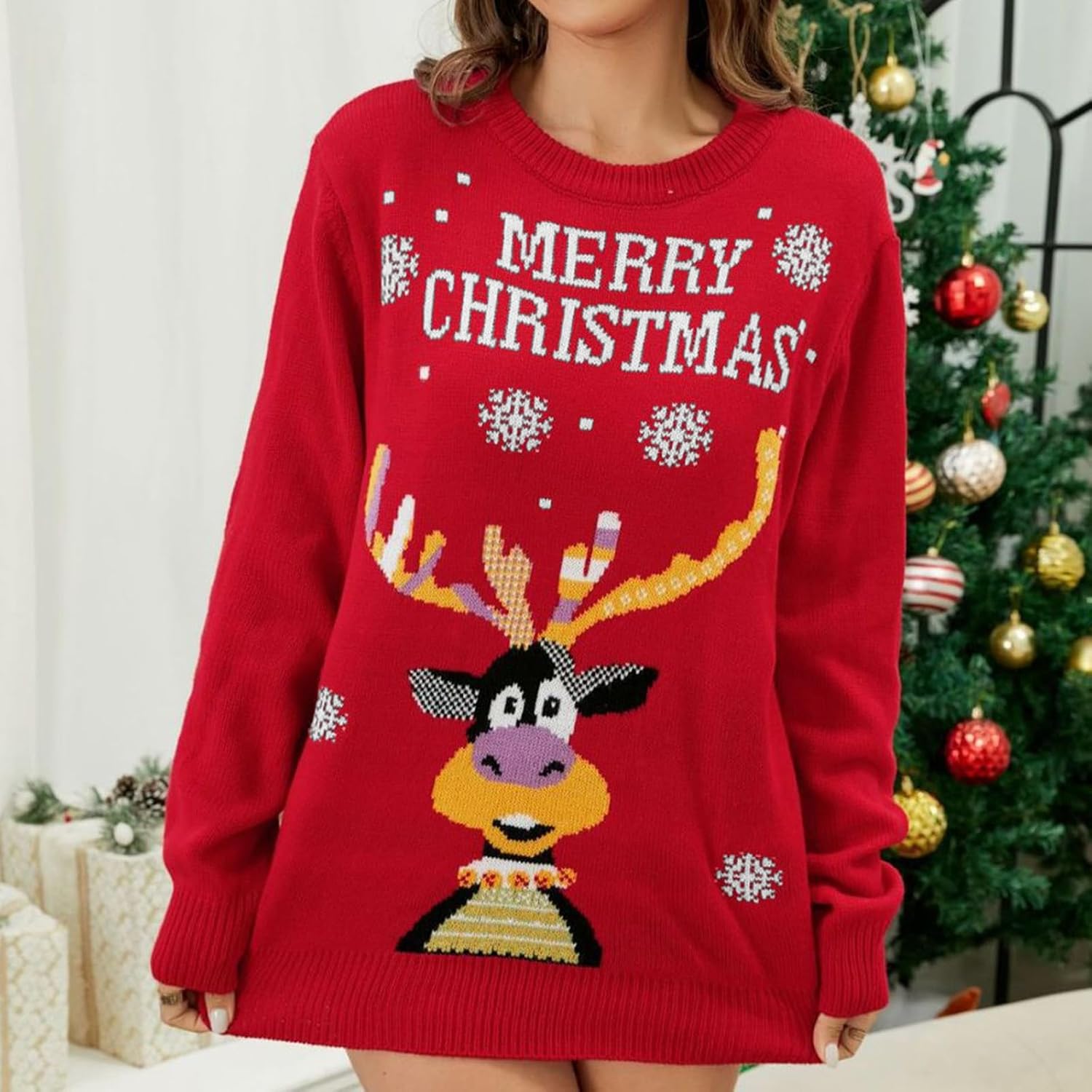 WYTong Ugly Christmas Sweaters for Women Turtleneck Long Sleeve Knitted Sweaters Winter Soft Warm Knit Jumper Tops