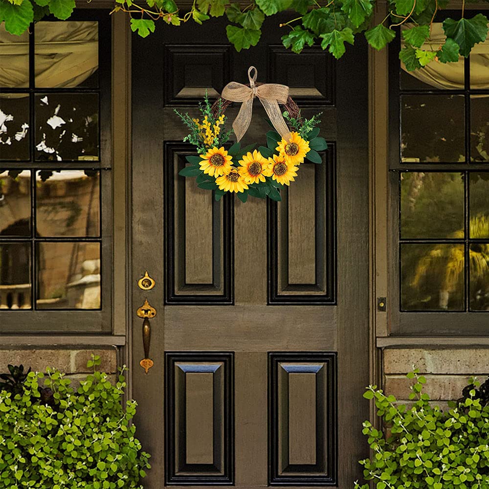 Kränze, 30cm Künstlich Sonnenblume Kranz, Handgefertigt Kunstblumen Kranz, Gelber Blumenkranz, für Haustür, Zaun, Fenster, Hochzeit, Tisch- Und Heimdekoration