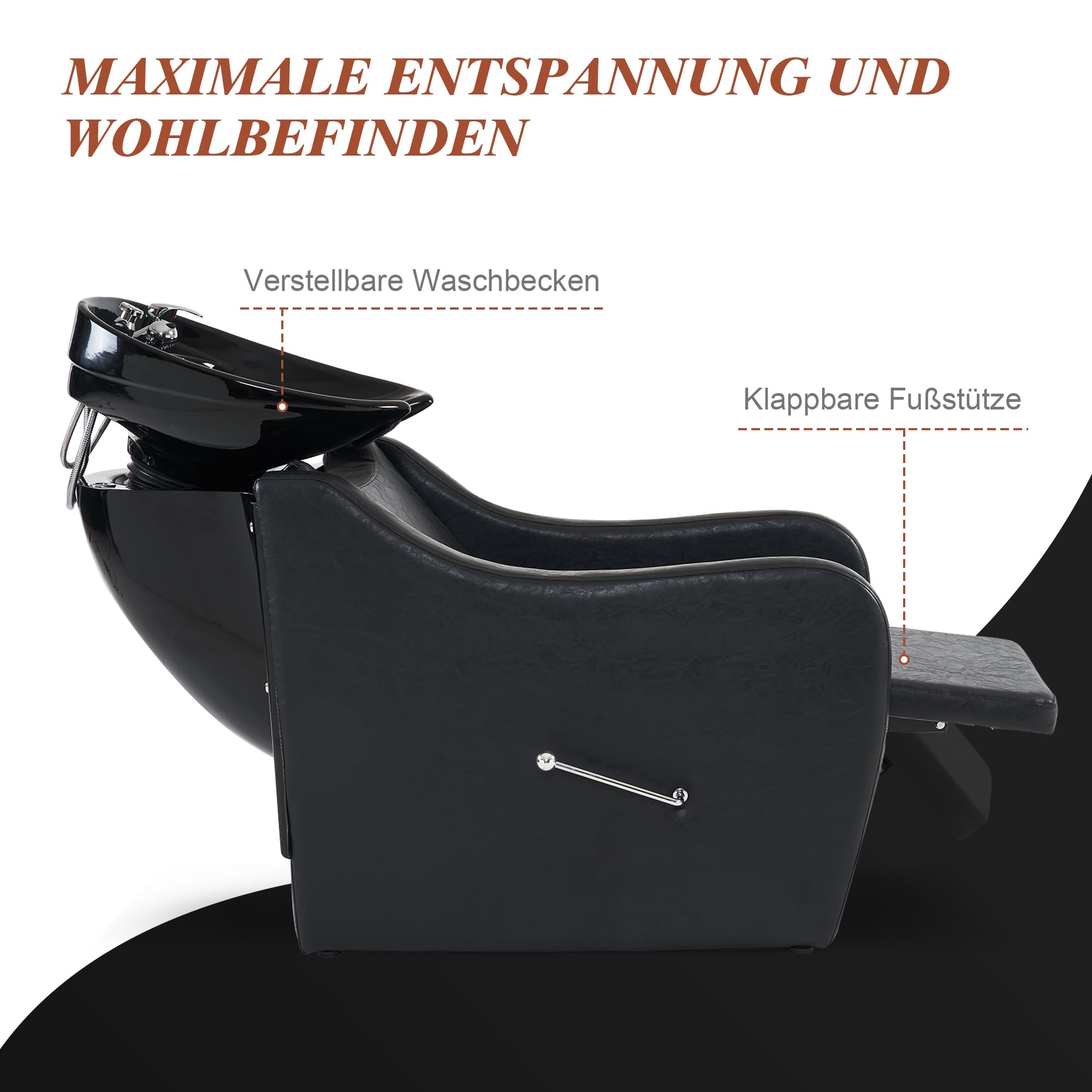 Barberpub Friseurwaschbecken Waschplatz, Shampoo-Stuhl, Rückwärtswaschsessel Friseursessel Waschsessel für SPA Salon 9090 (Schwarz)