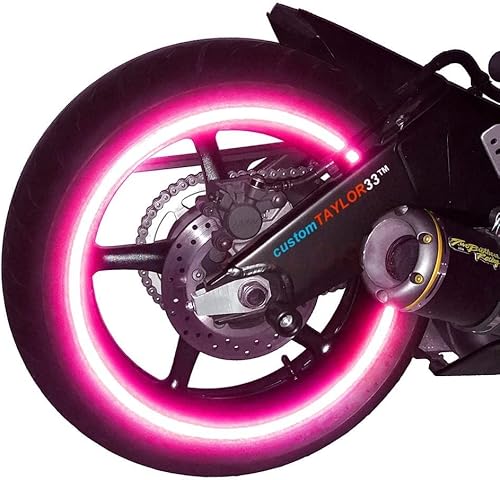 Miniatura 8 de Cintas de seguridad para los neumáticos de motos customTAYLOR33 de color rosa, edición especial, de grado de alta intensidad, reflectantes, con