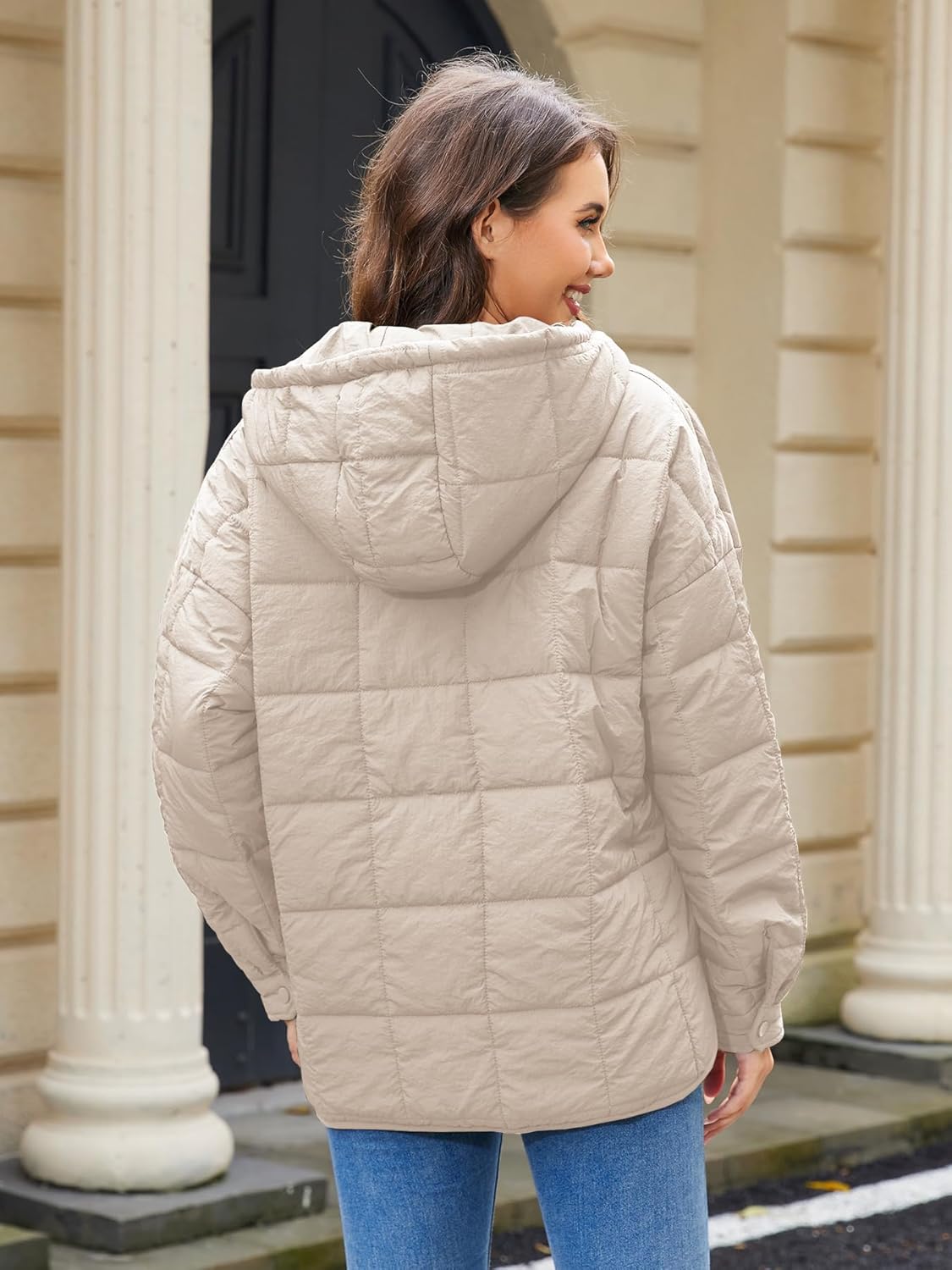 Womens's Lightweight Down Coat Long Sleeve Button Quilted Pullover Puffer Jacket Packable Hooded Winter Coat - Image 6