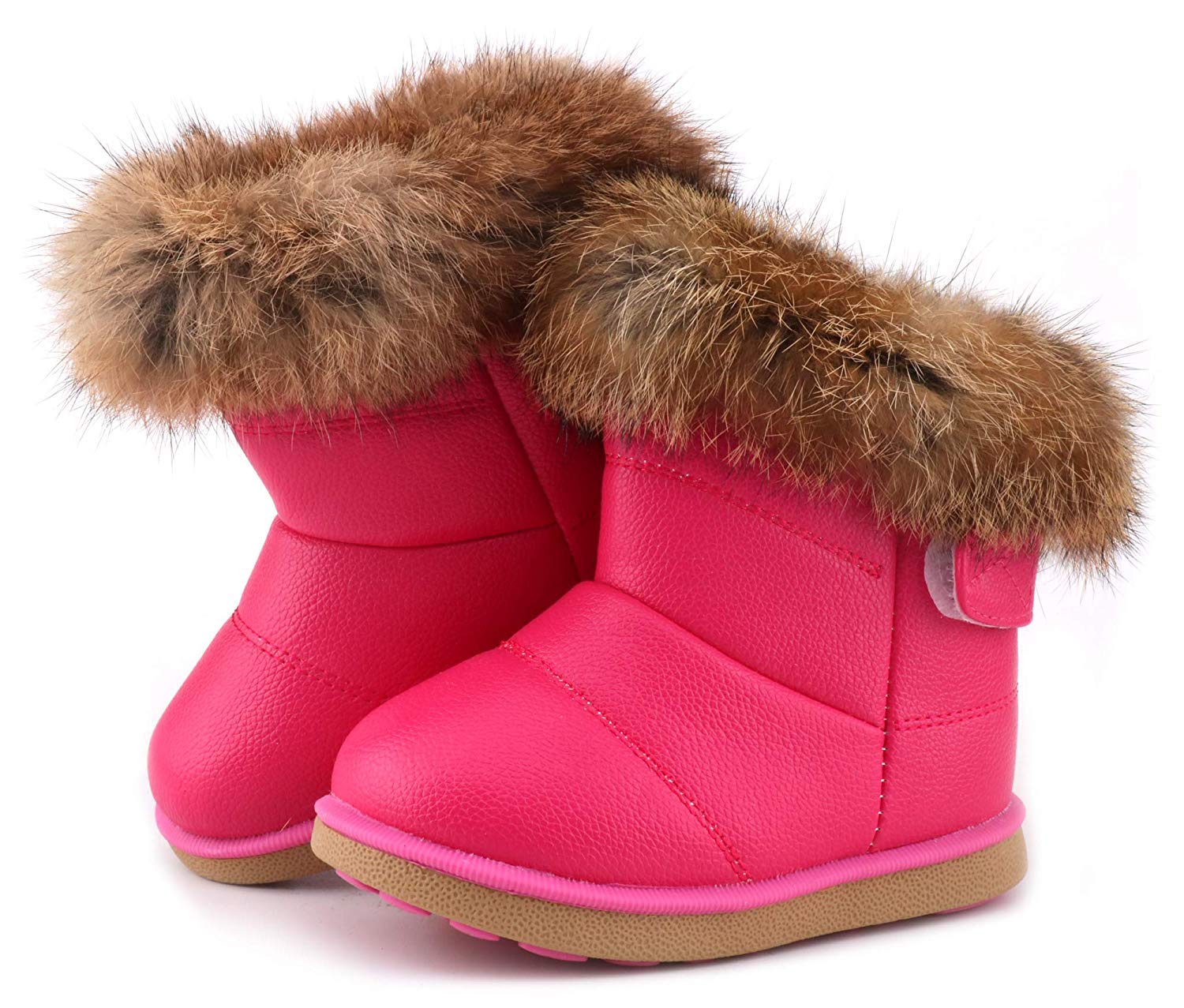 QZBAOSHUBaby Boys Girls Snow Boots Kid's Faux Fur PU Leather Booties Winter Warm Shoes