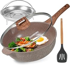 AOSION 11 Inch Nonstick Ceramic Deep Frying Pan Skille with Lid,5QT Sauté Pan for Cooking with Steam Rack,Healthy Large Skillet,Stay Cool Handle, Induction Compatible, PFOA & PFAS Free. (BROWN)