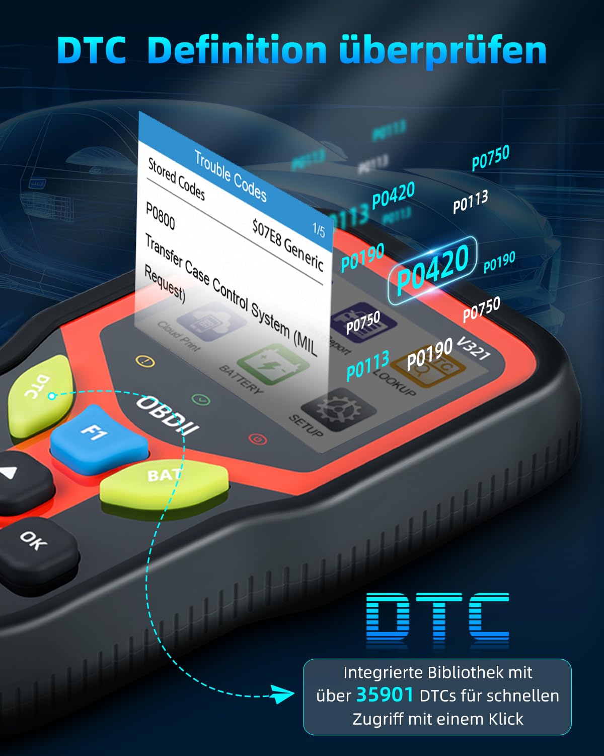Carehabi OBD2 Diagnosegerät, Diagnosegerät Auto, Auslesegerät Auto für Alle Fahrzeuge seit 1996 & Newer (Schwarz)