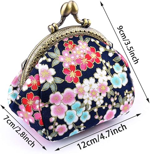 Miniatura 7 de Oyachic Monedero, monedero con cambio floral, bolsa vintage para monedas, pequeña cartera con cierre de cierre de beso para mujeres y niñas
