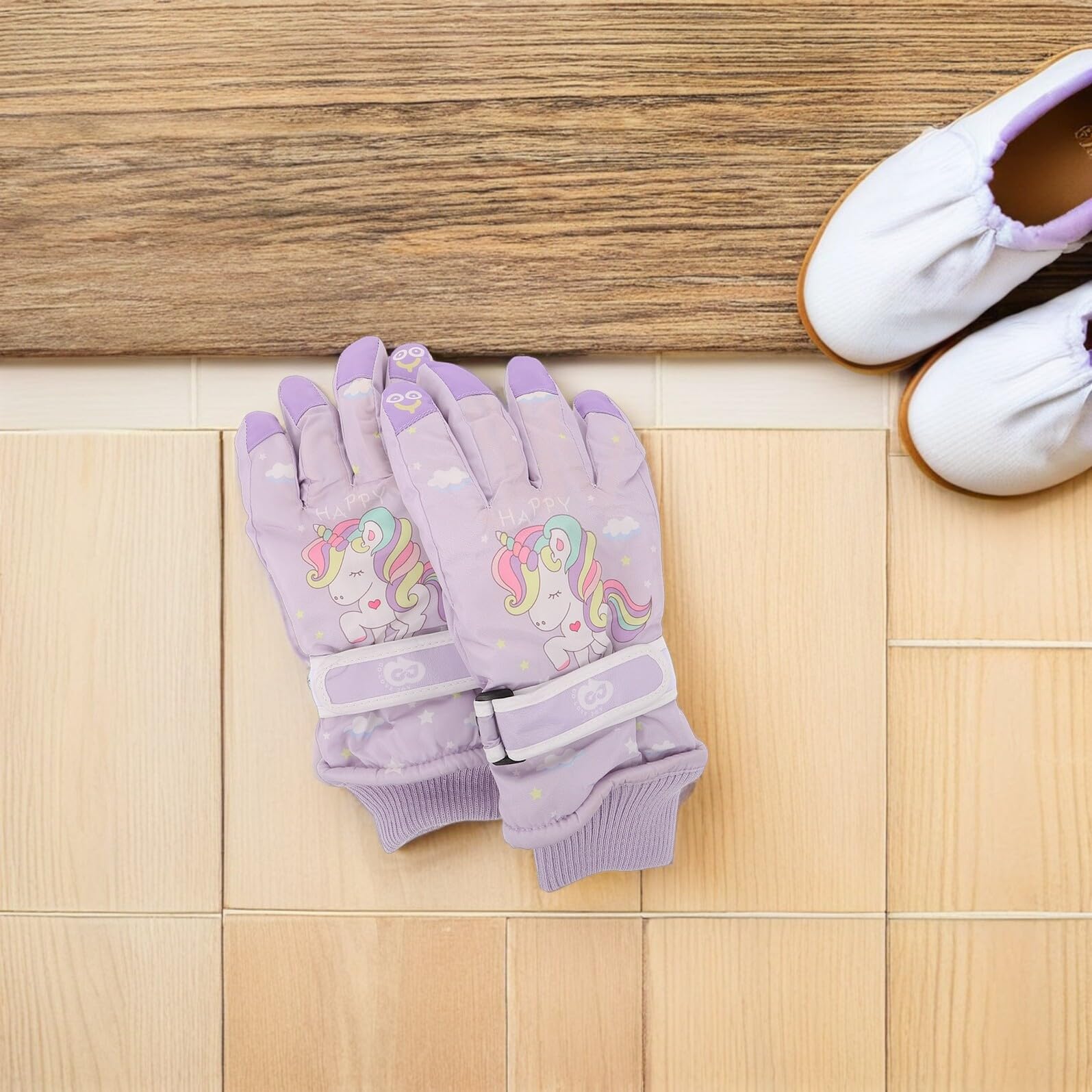 BESPORTBLE Guantes de Esquí Infantiles Impermeables y Térmicos para Invierno Mitones Gruesos Aislamiento de Doble Capa Diseño Unicornio Talla M 6-12 Años para Snowboard y Actividades al