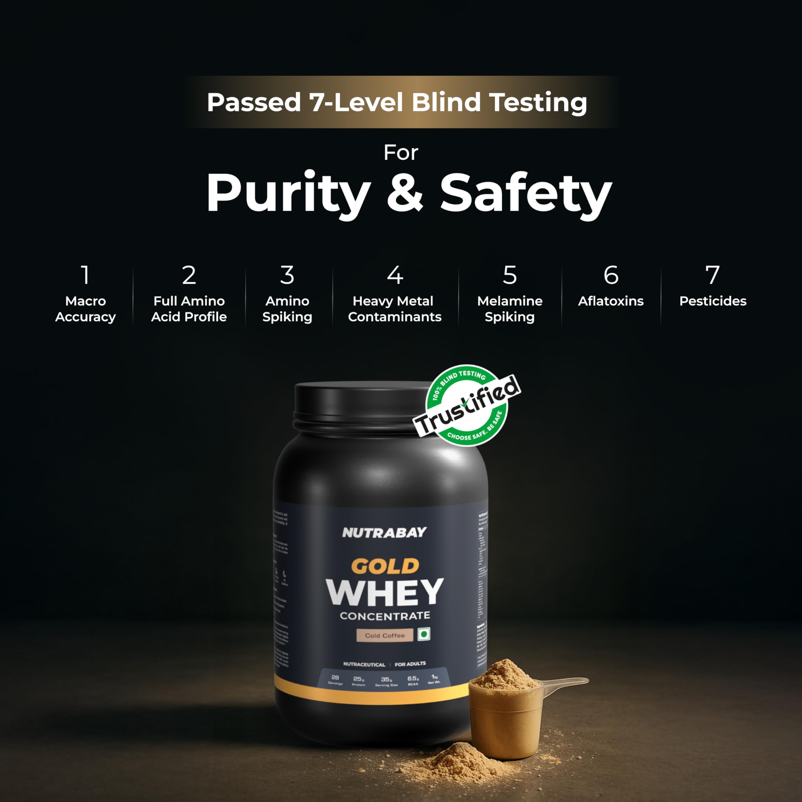 Nutrabay Gold Whey Protein Concentrate with Digestive Enzymes & Vitamin Minerals 25g Protein – Muscle Support & Recovery – 1kg, Cold Coffee | Trustified Certified Authentic 2