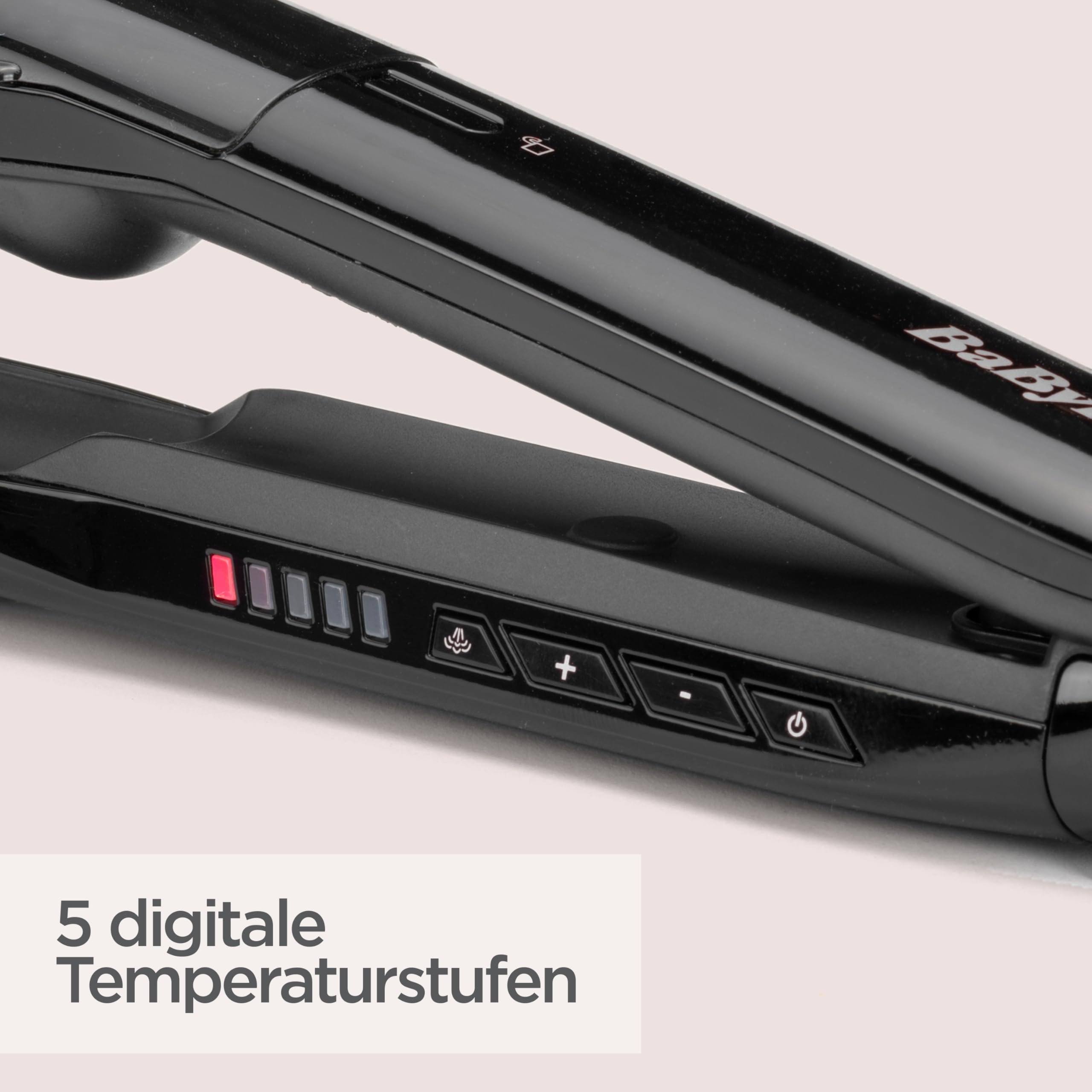BaByliss Steam Straight Hair Glätteisen – Feuchtigkeitsspendendes System für weicheres Haar, Titan-Keramik-Platten für glattes Styling, 5 Temperatureinstellungen von 150°C bis 230°C, ST492E