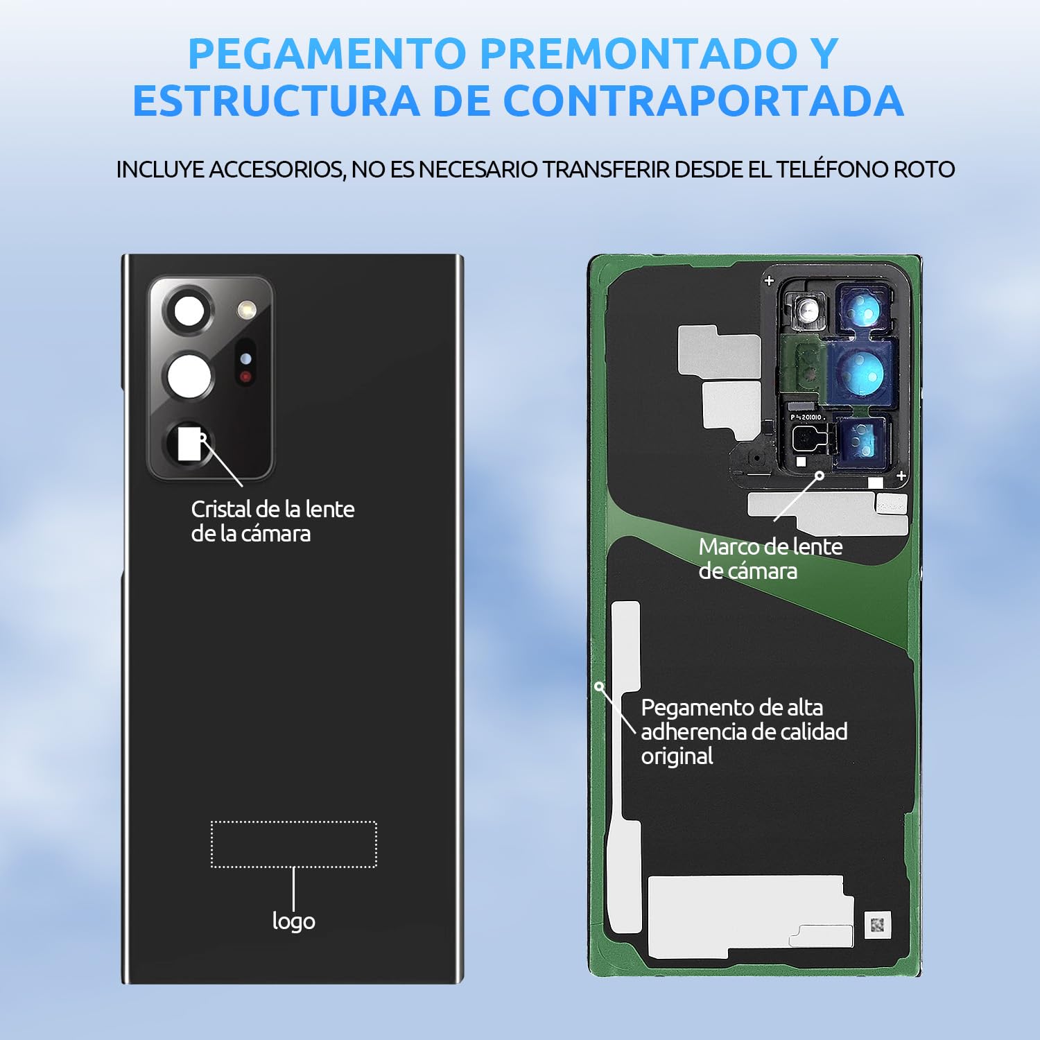Tapa Trasera Vidrio para Samsung Galaxy Note 20 Ultra Bronze | Calidad original tapa trasera parte trasera reemplazo cristal trasero con lente cámara kit reparación.