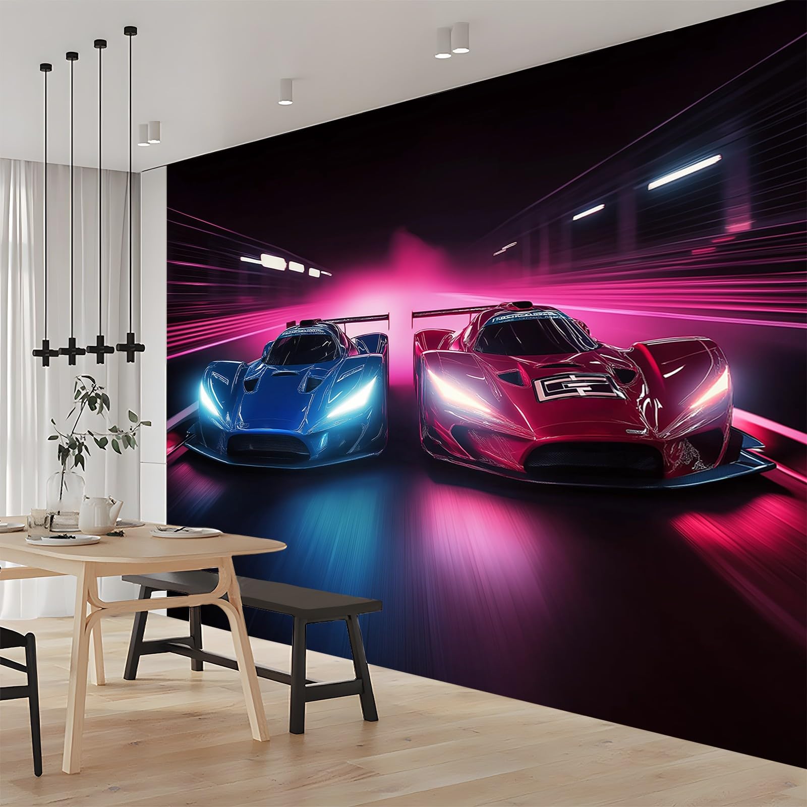 Panoramiczna tapeta biegowa niebieska czerwona 250 x 175 cm (szer. x wys.), nowoczesna tapeta z włókniny do sypialni salonu biura spersonalizowana dekoracja ścienna restauracja pokój dziecięcy