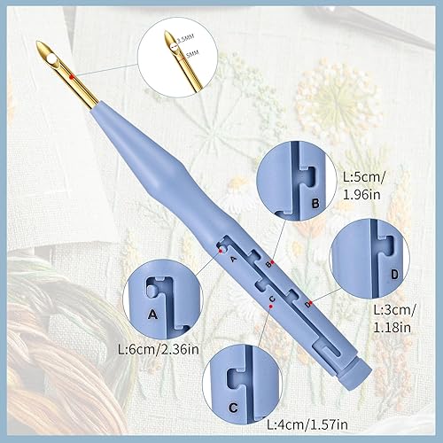 Miniatura 3 de 30 kits de bordado de aguja perforadora, juego de agujas de punzón de madera ajustables para bordar adultos