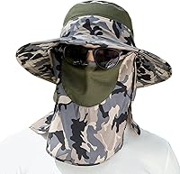 Vista 1 de Sombrero de pesca solar UPF 50+ para hombres y mujeres, sombrero de ala ancha con cubierta facial desmontable y solapa para el cuello
