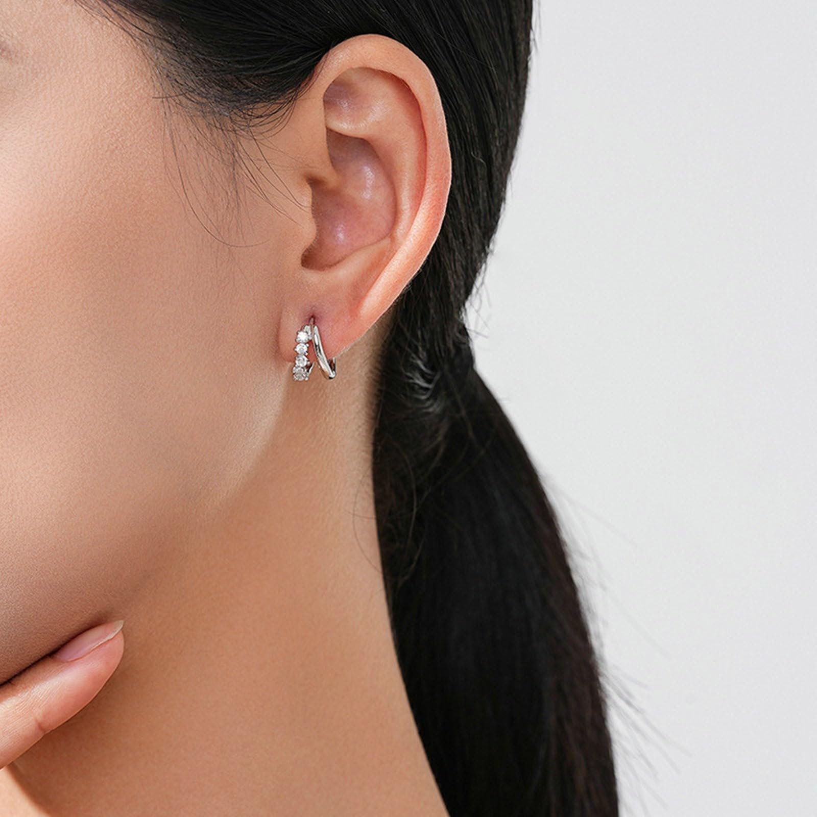 Pendientes de aro de oro blanco 750 585 375 para mujer, pendientes de boda para mujer, pendientes de aro de doble capa, círculo con moissanite, pendientes de moissanite, joyas auténticas para