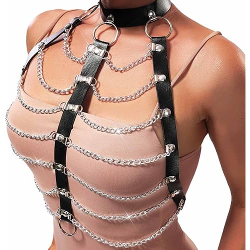 CLOACE Leather Body Chain Harness Belts Black Rave Accessories for Women