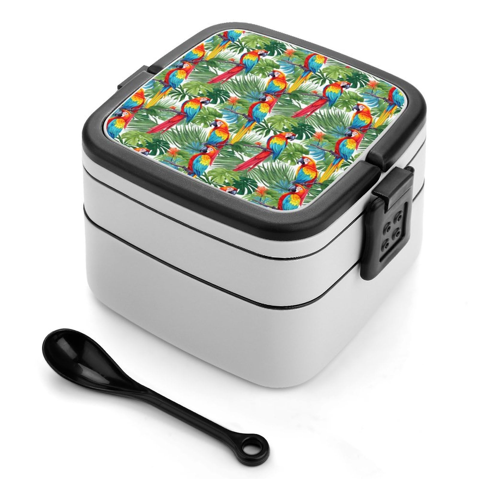CGSBNGHA Tropical Birds Parrots Bento Lunch Box 2 Layer Lunchbox Food Container for Adults Office