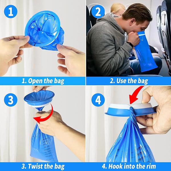 50 Pièces Sac Vomissement Voiture 1000ml, Sac a Vomi Haute Densité avec Bouton-Pression, Sac de Collection Vomi pour Voiture et Voyage pour Femmes Enceintes Urgences Malades Enfant Adulte - 5