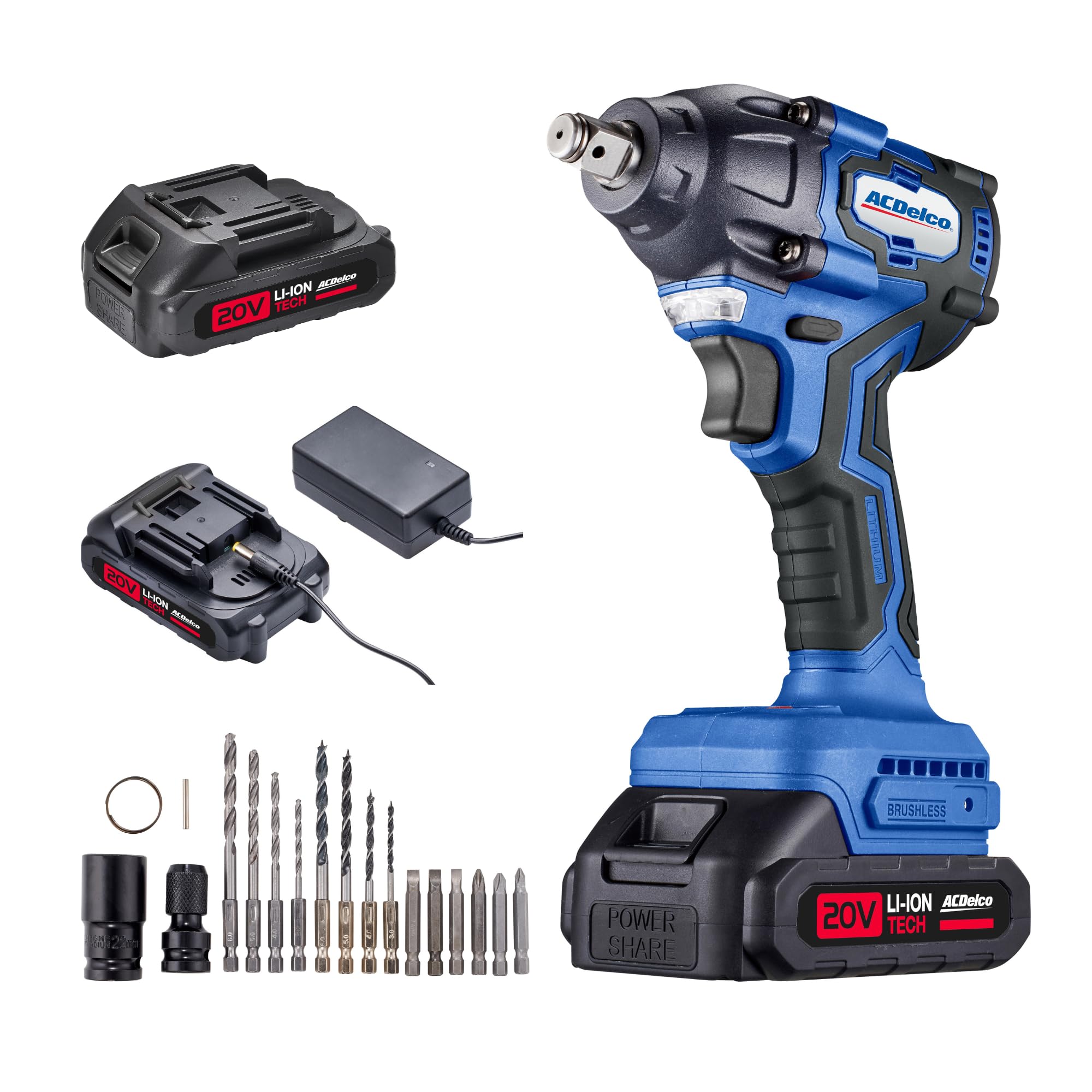 ACDelco ARI20132P 20V Brushless 1/2" Impact Wrench, Cordless Impact Wrench, 251 Ft-lbs (350Nm) Brushless 1/2 Inch Impact Wrench, 2600RPM High Torque