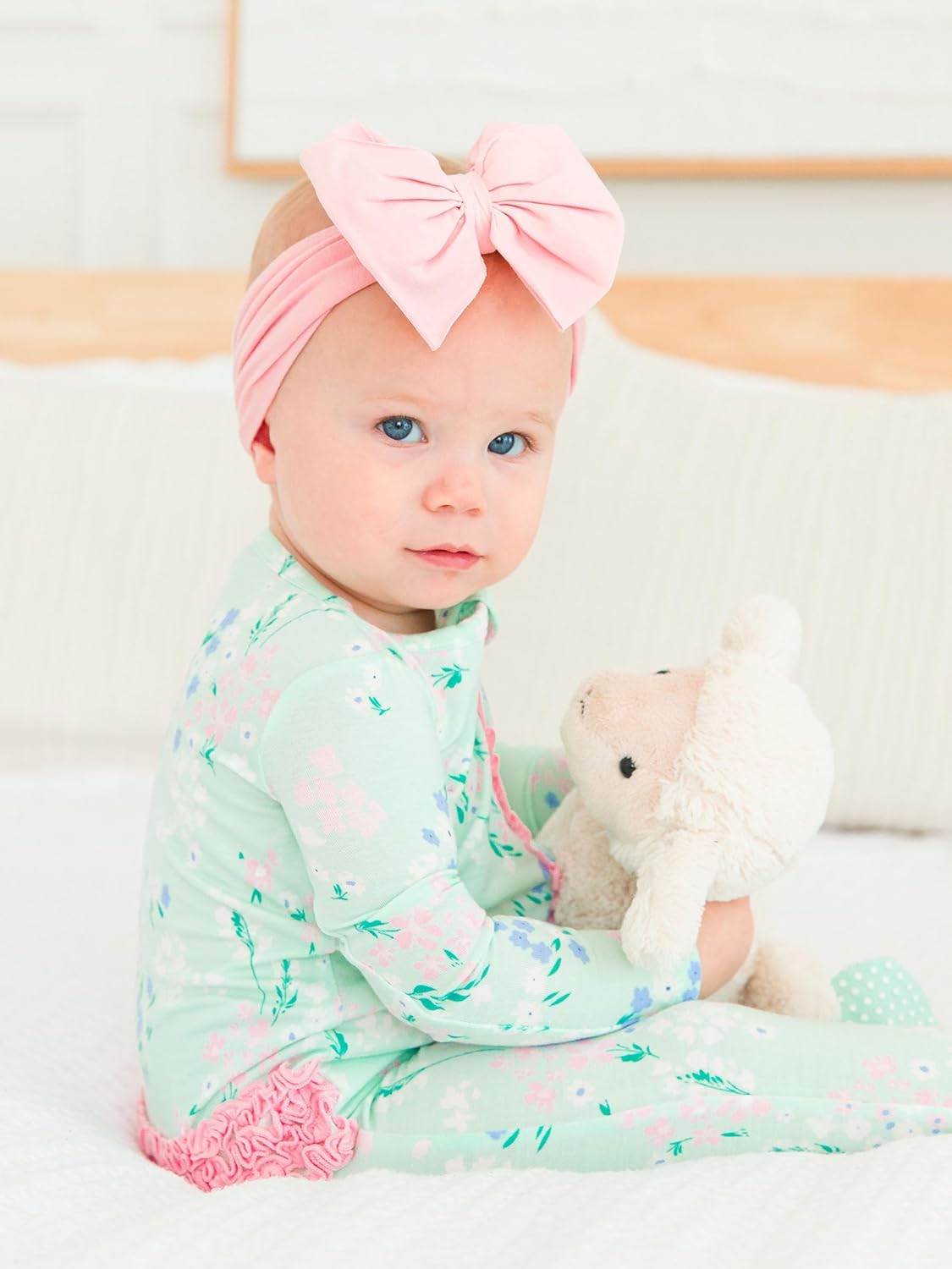 RuffleButts SoftSnooze™ Viscose from Bamboo Baby Girls Ruffle One Piece Footie Pajamas - Image 2