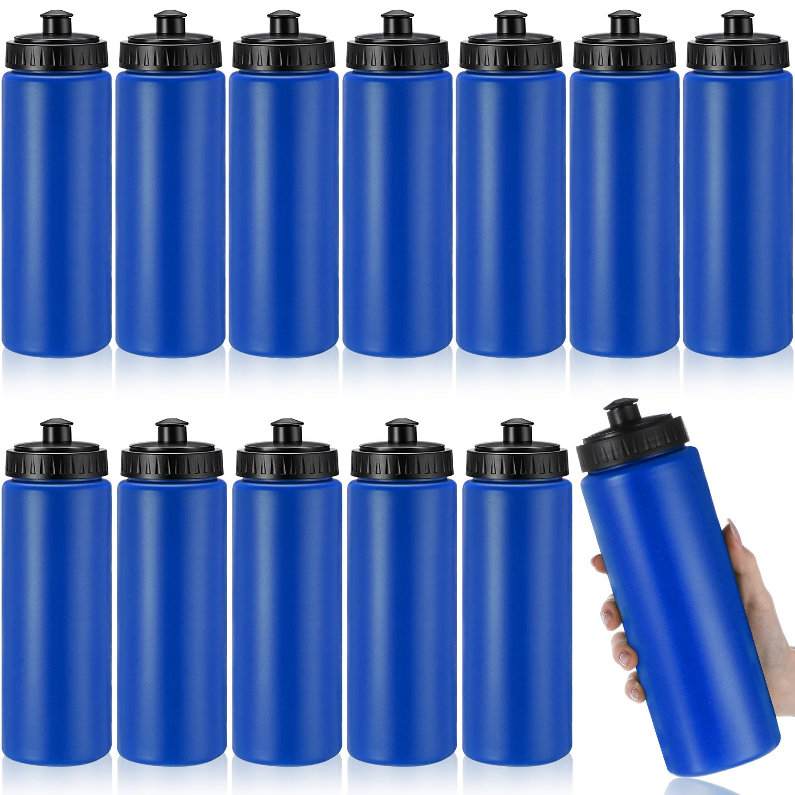Photo 1 of LemonRoad 12 Pack Squeeze Water Bottles Reusable 20 oz Plastic Sports Water Bottle with Pull Top Lid, Bike Cycling Gym Sport, Dishwasher Safe (Navy Blue)