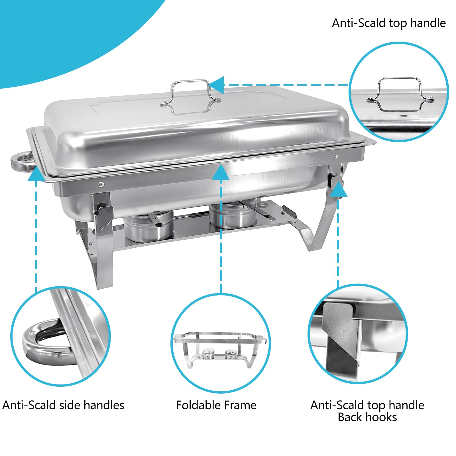 PRIJESSE 8QT Chafing Dish, High Grade Stainless Steel Commercial Buffet Server and Warmer, Sturdy Chafer for Home Party, Buffets, Wedding, Banquet, Catering Events