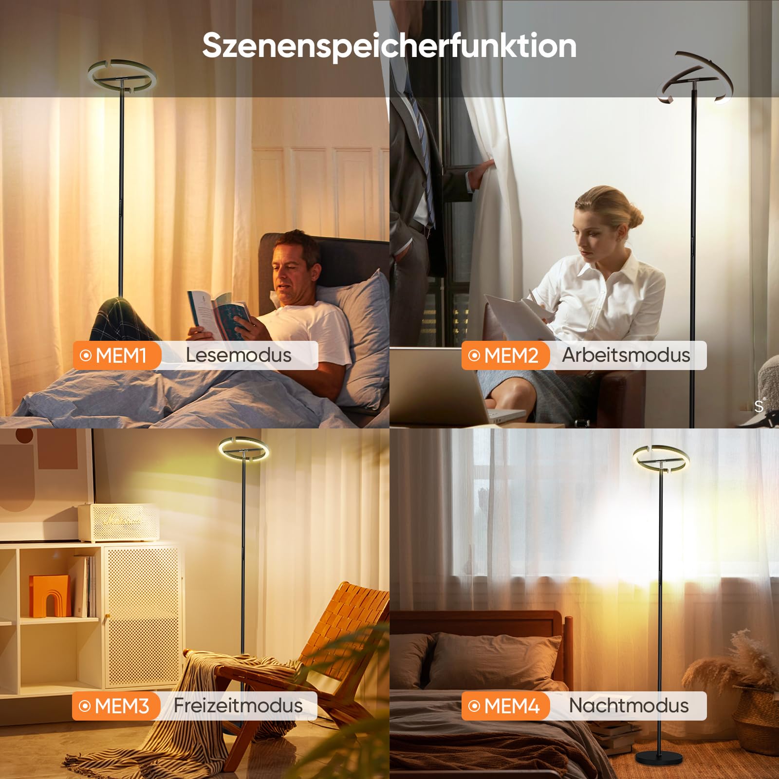 SIBRILLE LED Stehlampe Wohnzimmer, Schwarz Stehlampe Dimmbar 22W 1300LM Modern Deckenfluter LED mit Fernbedienung Warmweiß Kaltweiß Leselampe, Touch Stehleuchte für Büro Wohnzimmer Schlafzimmer Hotel