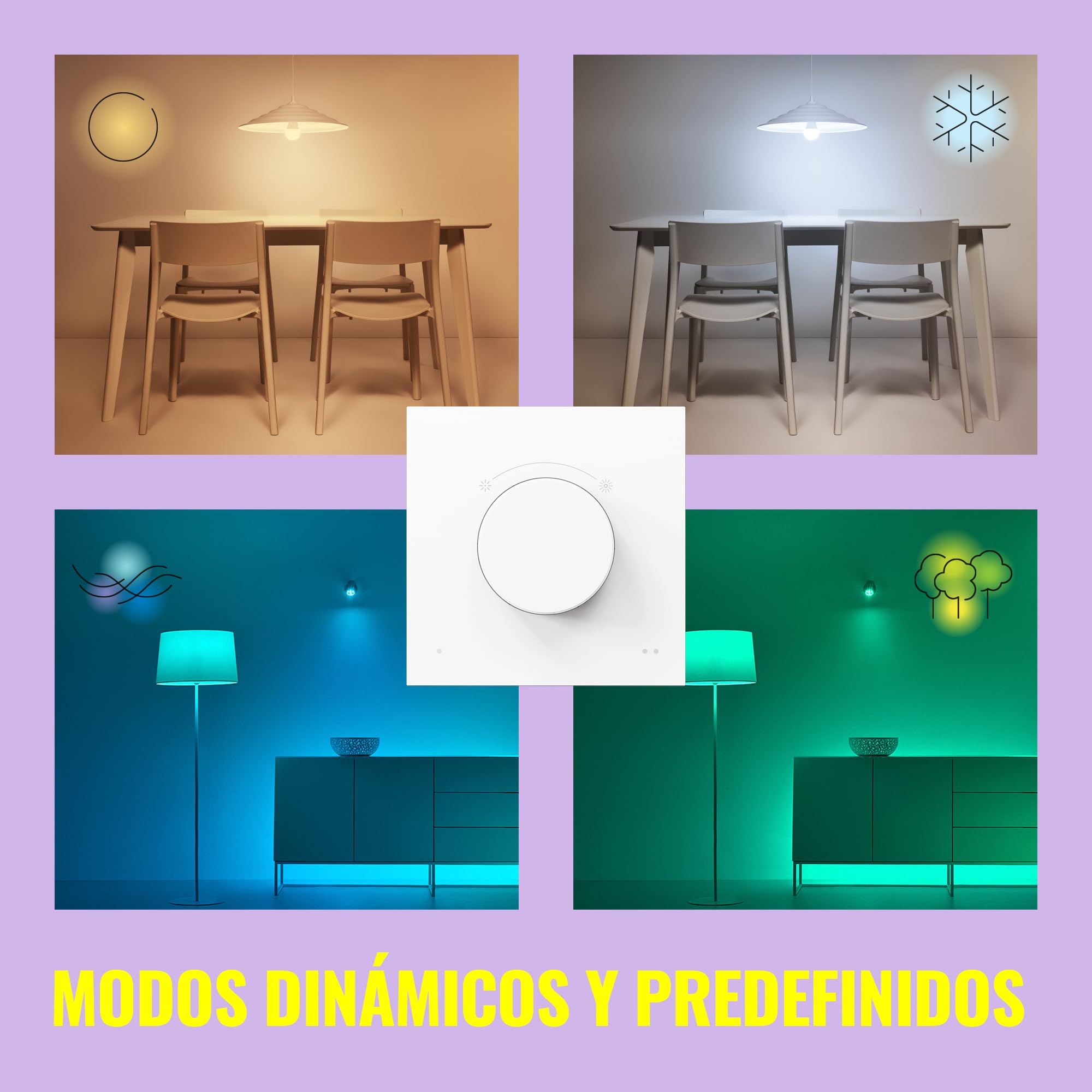 Wiz - Control Inteligente Dial Switch - Control portátil, Regula Intensidad y escenas predefinidas, Recargable por USB, Control Luces