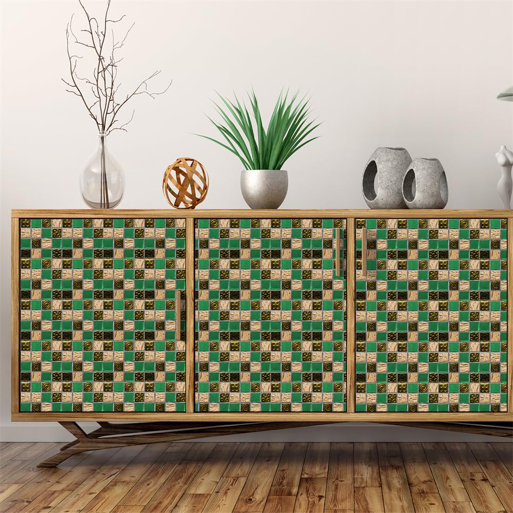 Naklejki na płytki Green Gazon & Gold, samoprzylepne naklejki z PCW, trwałe i wodoodporne, na ściany, podłogi i kuchnie/łazienki, 10 x 10 cm (zestaw 30 sztuk).