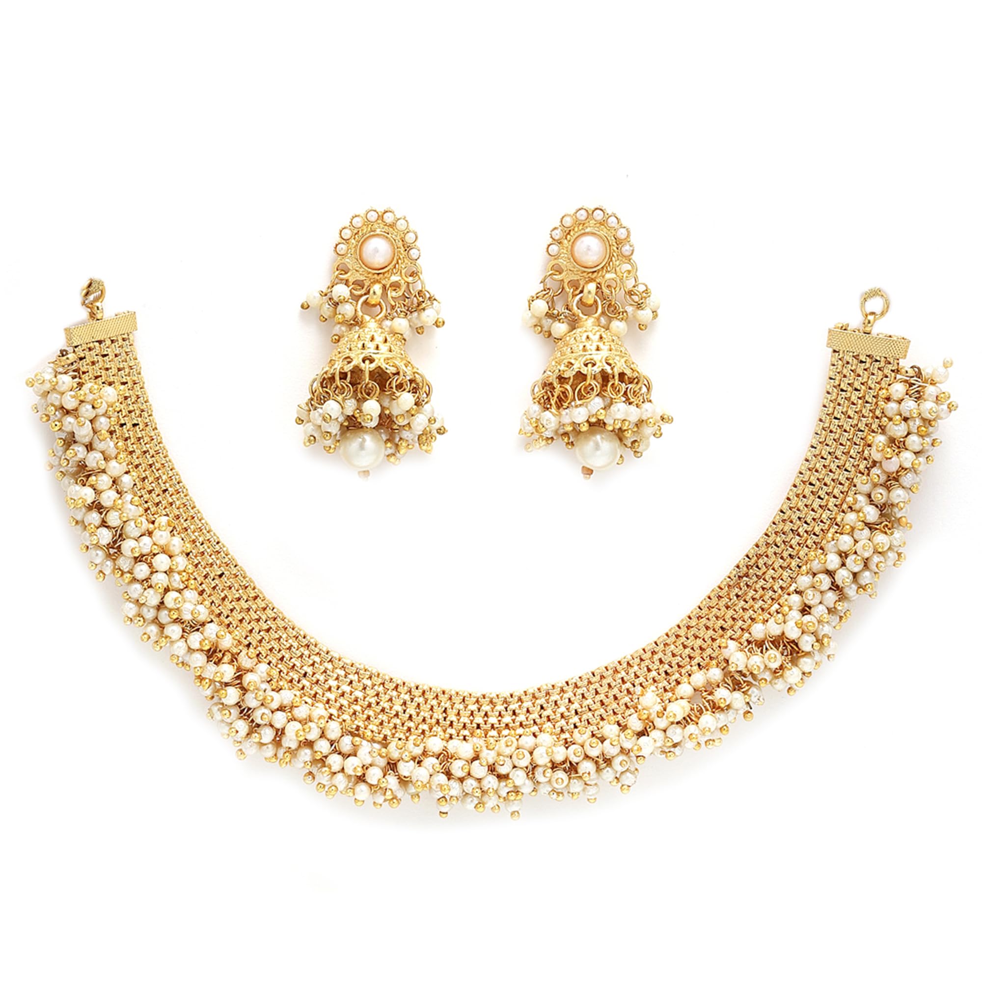 ZENEME Jewellery Set Gold Plated White Pearl Temple Style Necklace Set Jewellery with Earrings for Girls & Women (B08L6JFFVY) Amazon Price History, Amazon Price Tracker