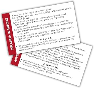Spanish and English Miranda Warning Rights Card Bulk 30pk 2x3.5” Bilingual Police Read Law Enforcement Legal for Boys in Blue