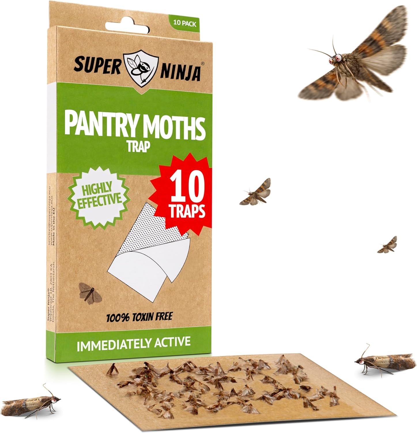 Super Ninja Pantry Moth Traps 10 Pack – Highly Effective Pheromone Moth Catcher – Ideal for Kitchen, Larder & Cupboards – Protects for up to 3 Months