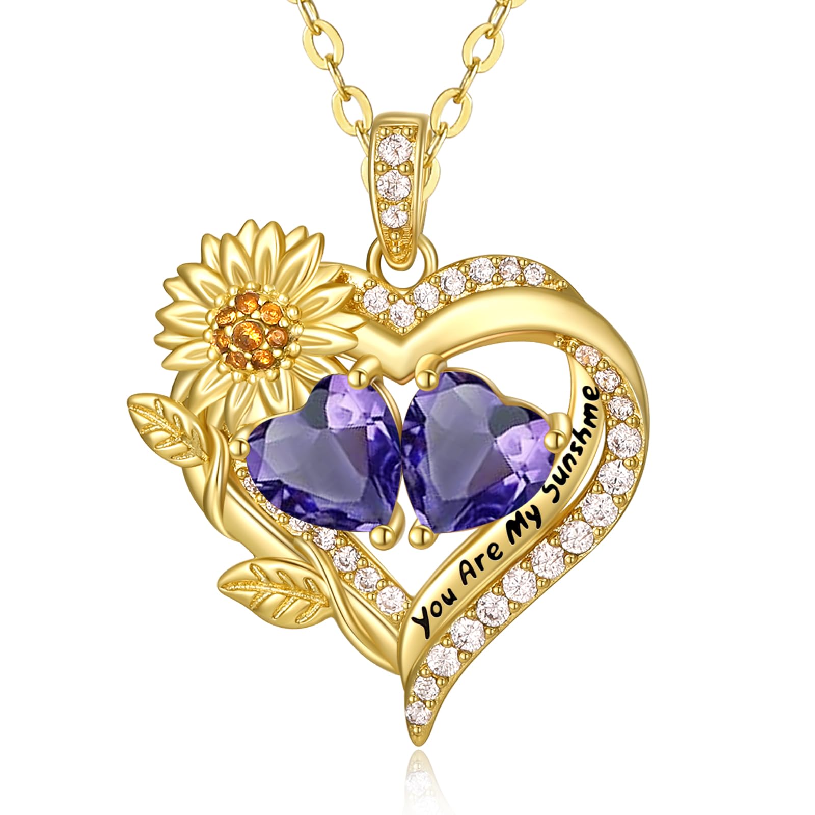 Sunflower Heart Necklace Exquisite Anniversary Birthday Gifts for Wife Mom Double Birthstone Pendant