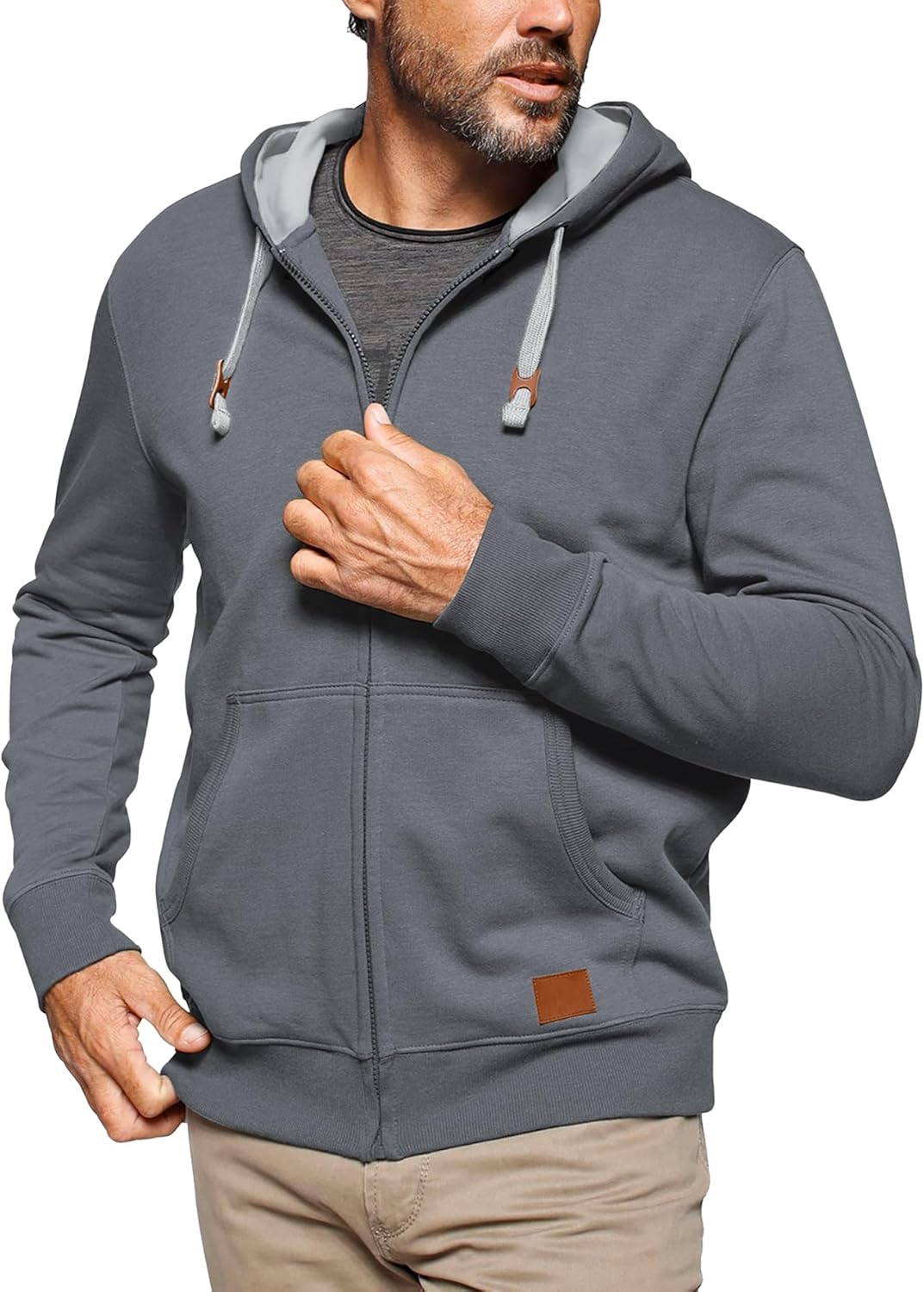 Hakjay Men's Hoodie Fleece Sweatshirt Full Zip Long Sleeve Casual Athletic Hooded Jacket with Pockets