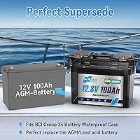 Vista 5 de 12.8V 100Ah LiFePO4 Deep Cycle Battery, 8000+ Cycles 1280Wh, Built-in 100A BMS, Replace AGM/Lead Acid for RV, Solar System, Boat, Marine, Trolling